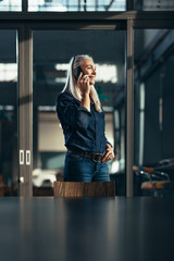businesswoman talking to clients over phone