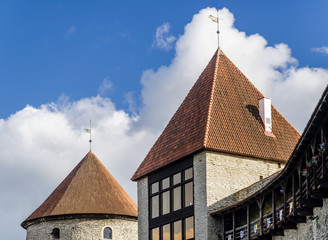 Detail of the beautiful medieval towers of the historic center of Tallinn, Estonia