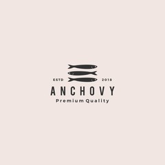 Sticker - anchovy fish logo hipster vintage retro label emblem packaging vector icon seafood illustration