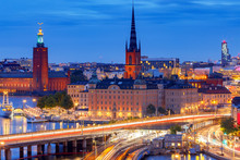 Aerial View Of Stockholm At Sunset.