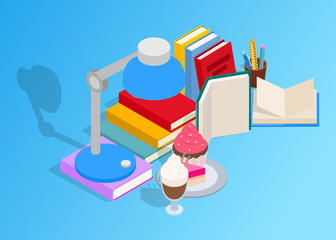 Poster - Book day clip art. Isometric clip art of book day concept vector icons for web isolated on white background