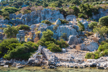 Wall Mural - Sea, near ruins of the ancient city on the Kekova island, Turkey