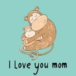 Baby shower cards. Vector monkey mom and baby
