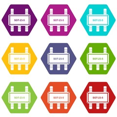 Poster - Military microchip icons 9 set coloful isolated on white for web