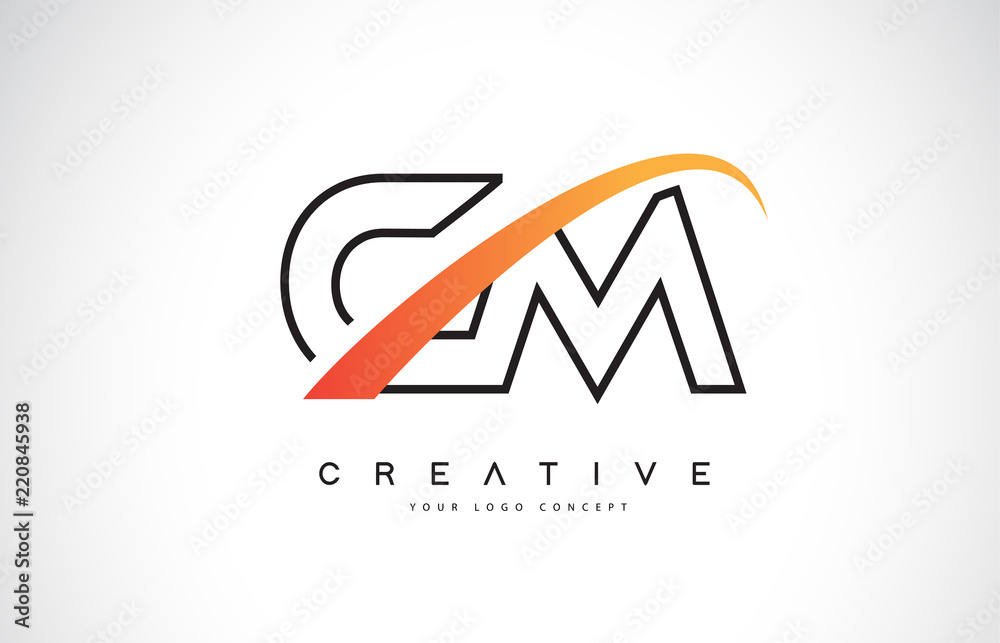 CM C M Swoosh Letter Logo Design with Modern Yellow Swoosh Curved Lines ...
