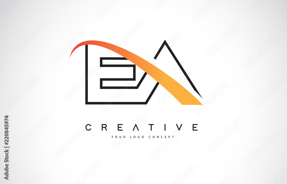 EA E A Swoosh Letter Logo Design with Modern Yellow Swoosh Curved Lines ...