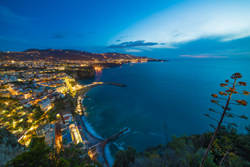 Wall Mural - Aerial sunset view of coastline Sorrento and Gulf of Naples, Italy