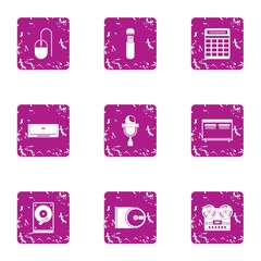 Poster - Periphery icons set. Grunge set of 9 periphery vector icons for web isolated on white background