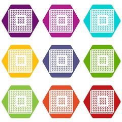 Poster - Industry microchip icons 9 set coloful isolated on white for web