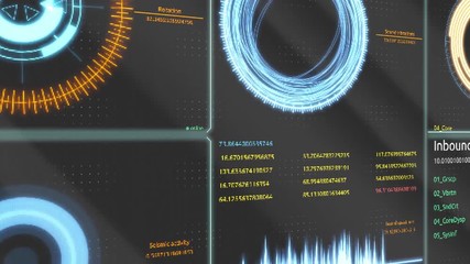 Aufkleber - Futuristic interface. Digital screen. Ultra detailed abstract digital background. Blinking and switching indicators and statuses showing work of command center,processing big data, machine deep
