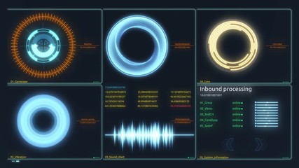 Aufkleber - Futuristic interface. Digital screen. Ultra detailed abstract digital background. Blinking and switching indicators and statuses showing work of command center,processing big data, machine deep