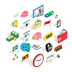 Poster - Business strategy icons set. Isometric set of 25 business strategy vector icons for web isolated on white background