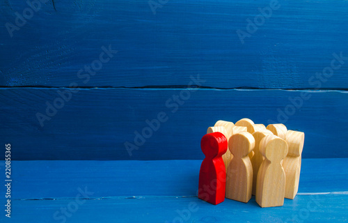 Fotografie, Obraz Red man stands out from group, Crowd, meeting, social activity