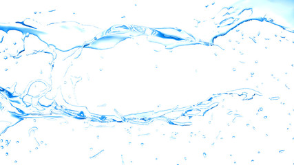  Isolated blue splash of water splashing on a white background. 3d illustration, 3d rendering.