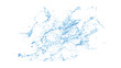 Isolated blue splash of water splashing on a white background. 3d illustration, 3d rendering.