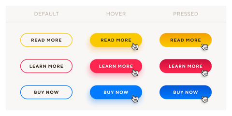 Fototapete - Set of vector modern trendy flat buttons with different states. Different colors of main shape with oval outline frames.