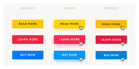 Fototapete - Set of vector modern trendy flat buttons with different states. Different colors of main shape with rectangular outline frames.