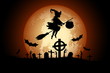 Leinwandbild Motiv Halloween Background with Whitch and Zombie.