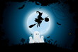 Leinwandbild Motiv Halloween Background with Whitch and Ghosts.