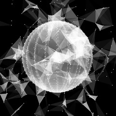 Poster - 3d sphere made of points. Particle circle. Abstract vector sphere. Сircular 3d ornament. Vector ilustration.