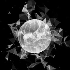 Poster - 3d sphere made of points. Particle circle. Abstract vector sphere. Сircular 3d ornament. Vector ilustration.