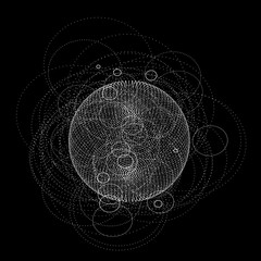 Poster - 3d sphere made of points. Particle circle. Abstract vector sphere. Сircular 3d ornament. Vector ilustration.