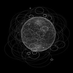 Poster - 3d sphere made of points. Particle circle. Abstract vector sphere. Сircular 3d ornament. Vector ilustration.