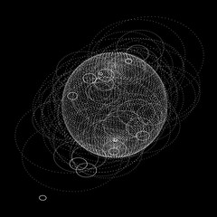 Poster - 3d sphere made of points. Particle circle. Abstract vector sphere. Сircular 3d ornament. Vector ilustration.