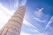 © R - Airplane flying over Leaning Tower of Pisa in Italy