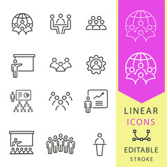Poster - conference icons set. black vector illustration. editable stroke.
