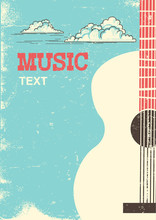 Music Festival Background With Musical Instrument Acoustic Guitar For Text.