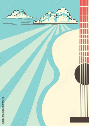 Dekoracja na wymiar  plakat-muzyki-country-z-gitara-akustyczna-instrumentu-muzycznego-tlo-niebieskiego-nieba
