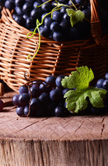 Poster - Grapes in a basket on a wooden background