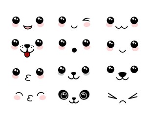 Wall Mural - Cute Kawaii Style Faces set vector