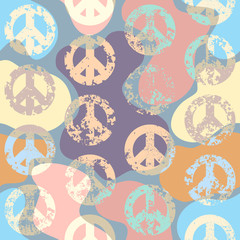 Poster - Seamless vector pattern. Abstract background with Peace signs. The sign of pacifists. Grunge vintage effect.
