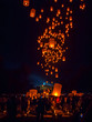 BOROBUDUR, May 29th 2018: Flying lanterns glowing up the night sky of Borobudur