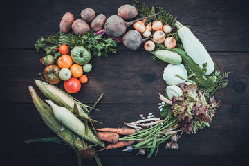 Good health diet food, abundance autumn vegetables.