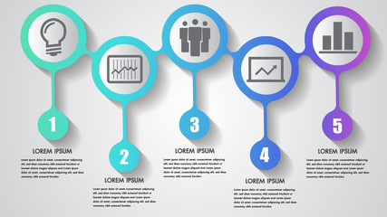 Wall Mural - vector infographics business five steps timeline elements design concept integrated circles backgrou