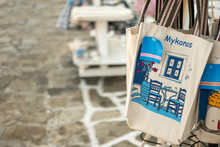 Tote Bag Souvenir For Sale On Street Market, Greece