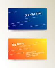 Set of two color horizontal abstract business cards with graphic elements and text. 