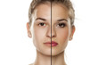 © vladimirfloyd - Comparison portrait of young woman before, and after makeup on white background