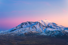 Scenic View Of Mt St Helens With Snow Covered  In Winter When Sunset ,Mount St. Helens National Volcanic Monument,Washington,usa.