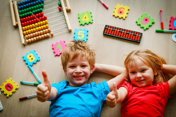 Poster - happy kids enjoy learning numbers, arithmetic, abacus calculation