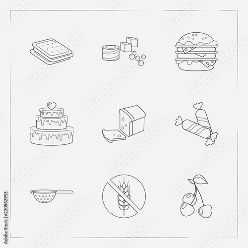 Fotografia, Obraz Set of pastry icons line style symbols with loaf, cracker, turkish delight and other icons for your web mobile app logo design