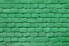 Brick Wall Of Moscow House Painted In Green Paint