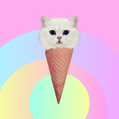 Wall Mural - Kitty ice cream. Contemporary art collage. Funny Fast food project