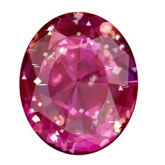 Wall Mural - Insulated oval pink gemstone on white background.