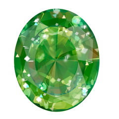 Wall Mural - Insulated oval green gemstone on white background.