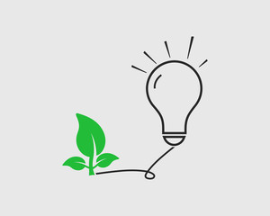 Green eco energy icon. Light bulb with plant symbol.