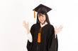 © 220 Selfmade studio - Beautiful Attractive Asian Graduated woman in cap and gown smile and celebrating,Education Success Concept,Isolate on white background